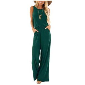 NEW Lacozy Women's Sleeveless Wide Leg One Piece Jumpsuit Dark Green 2XL